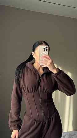 Жіночий стильний теплий корсетний комбінезон двосторонній фліс Шоколад, 42/44 Одеса