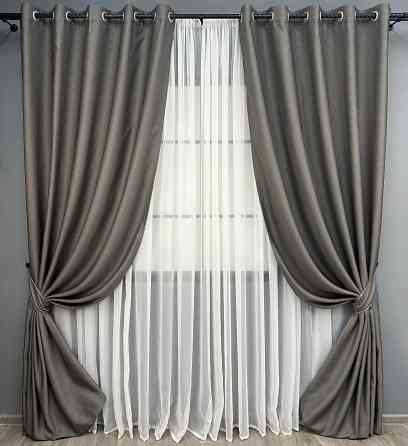 Комплект готовых штор на люверсах VR-Textil Рогожка TERRA LUXE № 1856ш Темно-серый 150х270 см 2 шт (37-0302) Киев