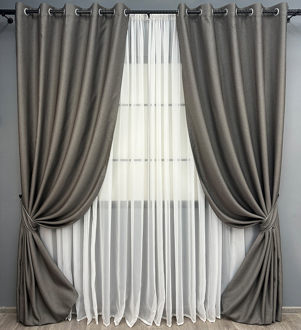 Комплект готовых штор на люверсах VR-Textil Рогожка TERRA LUXE № 1856ш Темно-серый 150х270 см 2 шт (37-0302) Киев - изображение 2