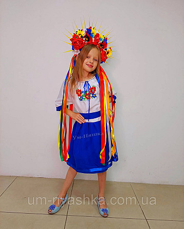 Синя вишита сукня плаття вишиванка з коротким рукавом Квіткова Кривий Ріг - фото 4