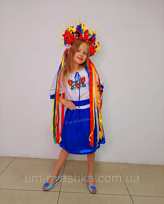 Синее платье вышиванка с коротким рукавом Цветочная Кривой Рог - изображение 4