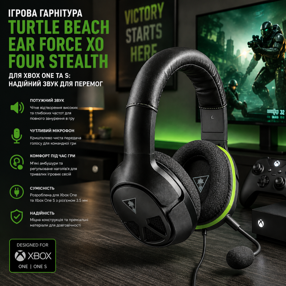 Ігрова гарнітура Turtle Beach Ear Force XO Four Stealth для Xbox One та S: надійний звук для перемог Київ - фото 7