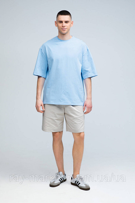 Костюм футболка оверсайз бежева та шорти BASIC чоловічий (U1801M-Blue-Cream) M Київ - фото 1