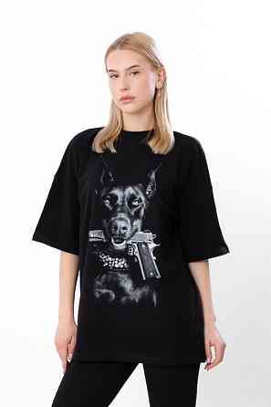 Футболка жіноча чорна (оверсайз) з принтом сфінкс топ Київ