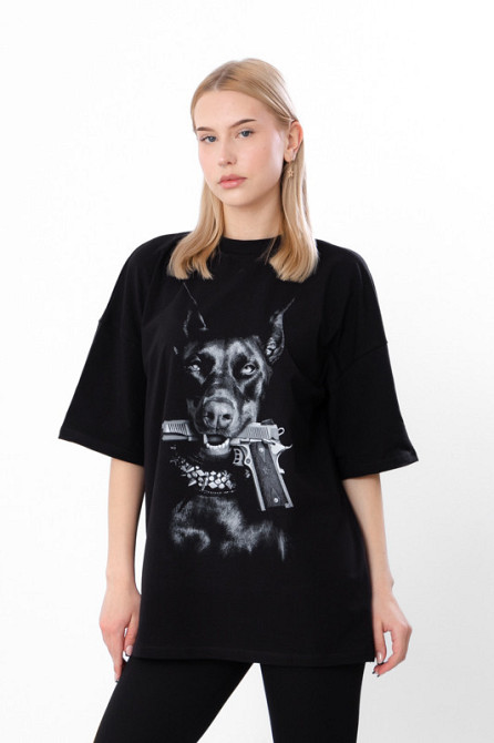 Футболка жіноча чорна (оверсайз) з принтом сфінкс топ Київ - фото 6