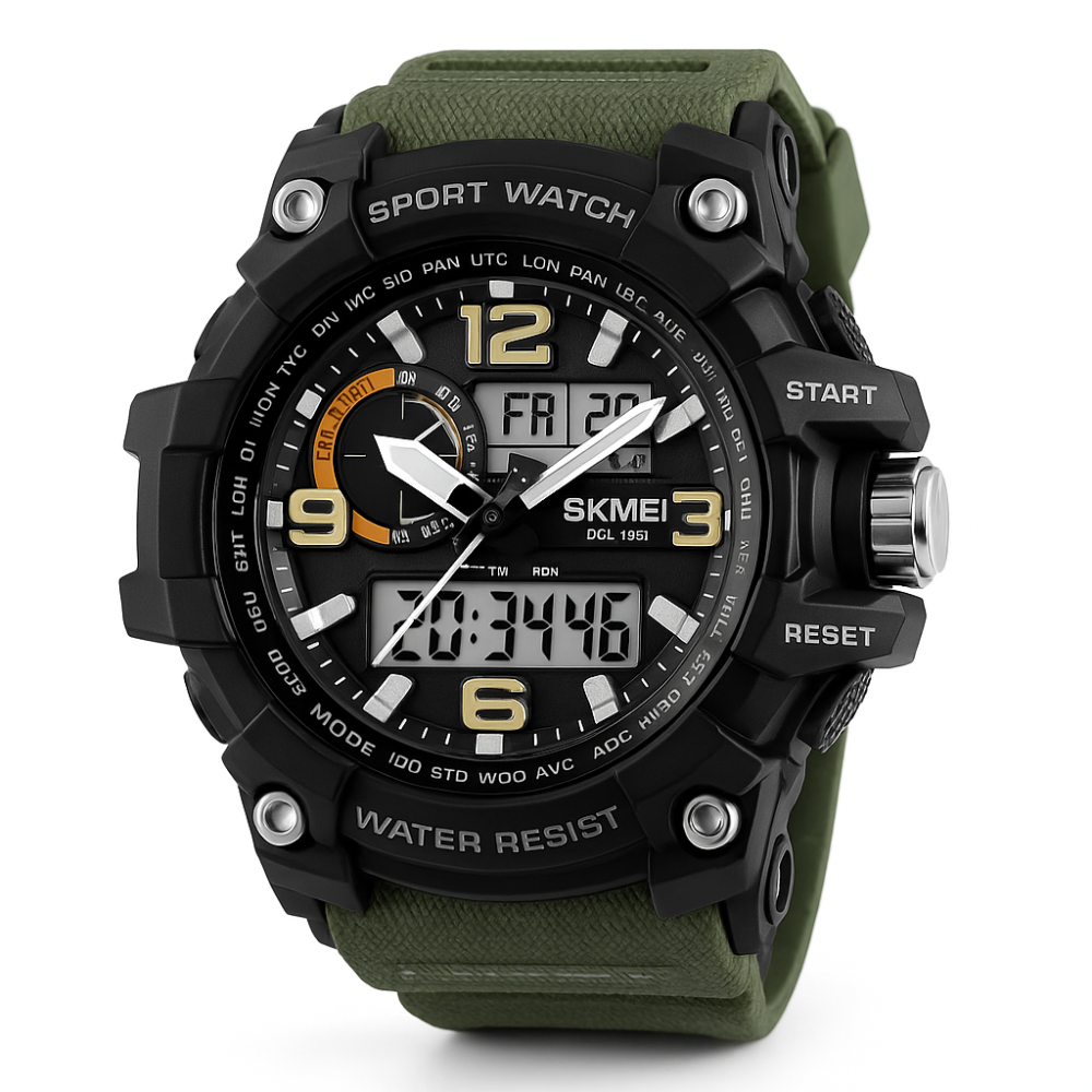 Годинник чоловічий спортивний з крокоміром SKMEI 1283AG ARMY GREEN, Армійський годинник мілітарі WA-39 Львів - фото 16