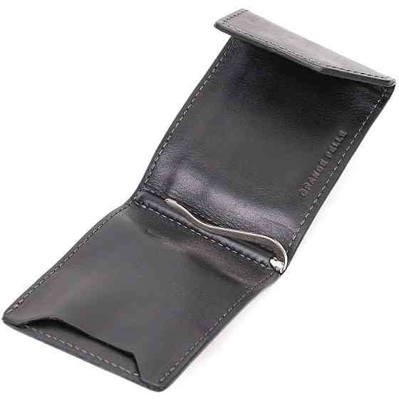 Зручний шкіряний затискач для грошей з держателем Apple AirTag GRANDE PELLE 11619 Чорний Київ