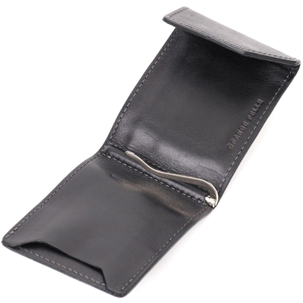 Зручний шкіряний затискач для грошей з держателем Apple AirTag GRANDE PELLE 11619 Чорний Київ - фото 6