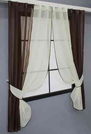 Кухонные шторы VR-Textil № 017к комбинированные с подвязками венге с молочным 265х170 см (50-544) Киев