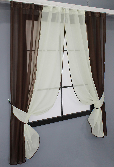 Кухонные шторы VR-Textil № 017к комбинированные с подвязками венге с молочным 265х170 см (50-544) Киев - изображение 2