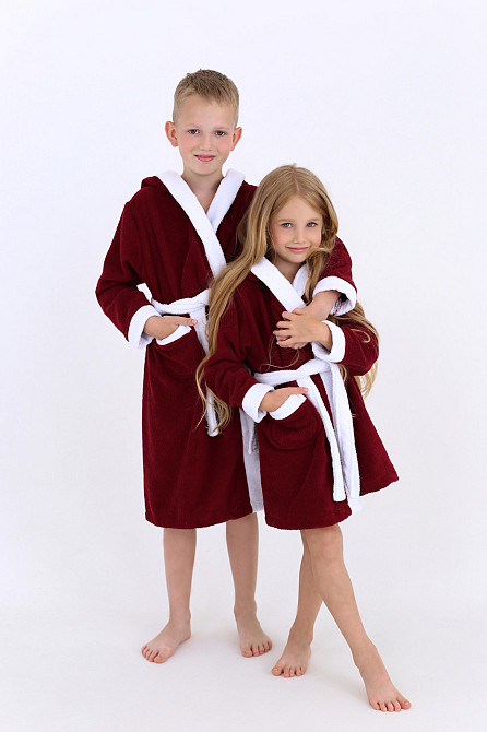 Халат детский махровый Ideal Textile с капюшоном бордовый (56860471) Черновцы - изображение 3