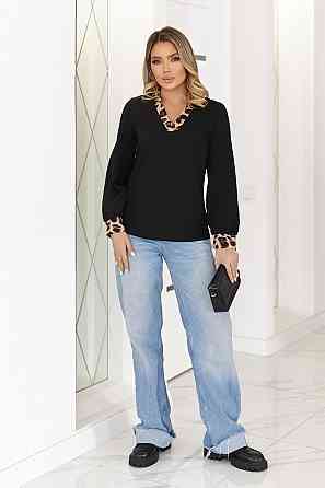 Блуза жіноча з довгими рукавами "Briana" | Батал Чорний, 54-56 Київ