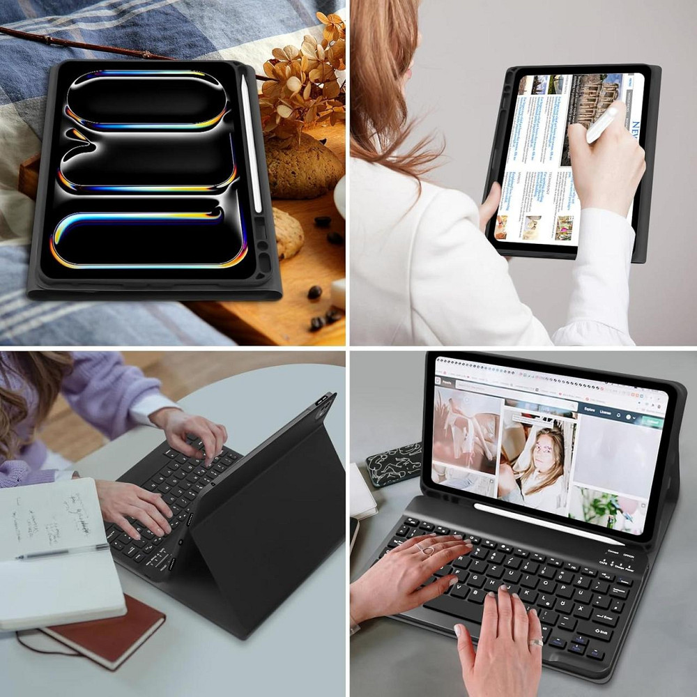 Чехол с клавиатурой для iPad Pro 11 2024 M4 с QWERTZ Bluetooth клавиатурой съемная магнитная черный Киев - изображение 14