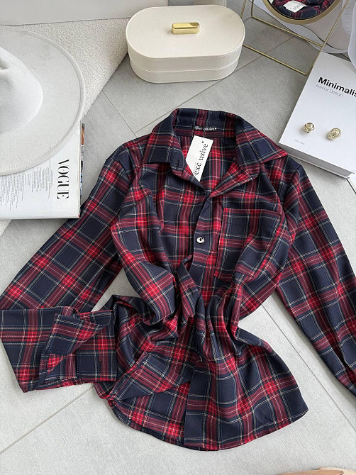 Женская повседневная оверсайз рубашка в клетку костюмный тиар Красный Одесса - изображение 8