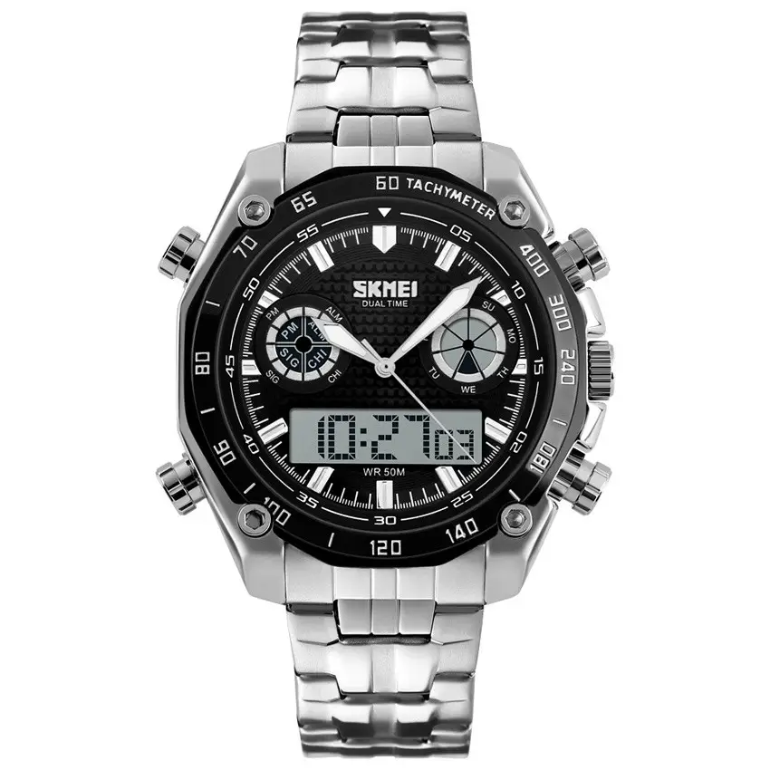 Наручные мужские часы Skmei 1204 direct Серебристый с черным циферблатом Винница - изображение 1
