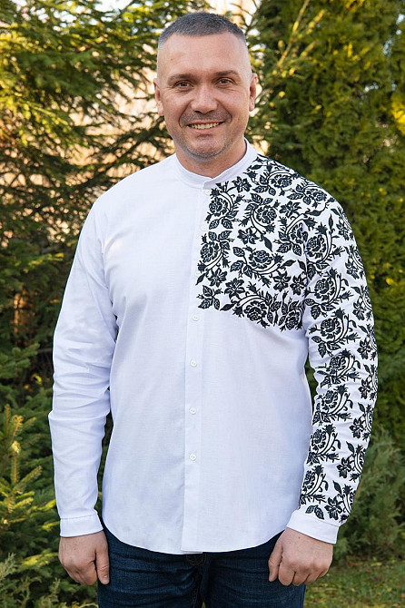 Вышиванка рубашка мужская льняная, белая, лен, вышиванки мужские в Украине Киев - изображение 1