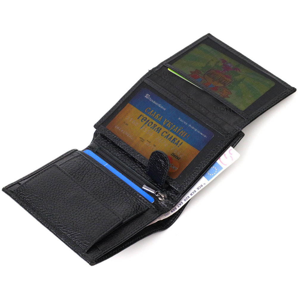 Небольшой мужской бумажник из натуральной зернистой кожи без застежки BOND 21988 Черный Киев - изображение 6