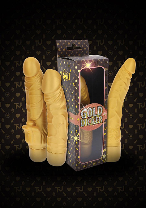 Вибратор реалистик с стимулятором клитора Gold Dicker, золотой Sex Aura Киев - изображение 7