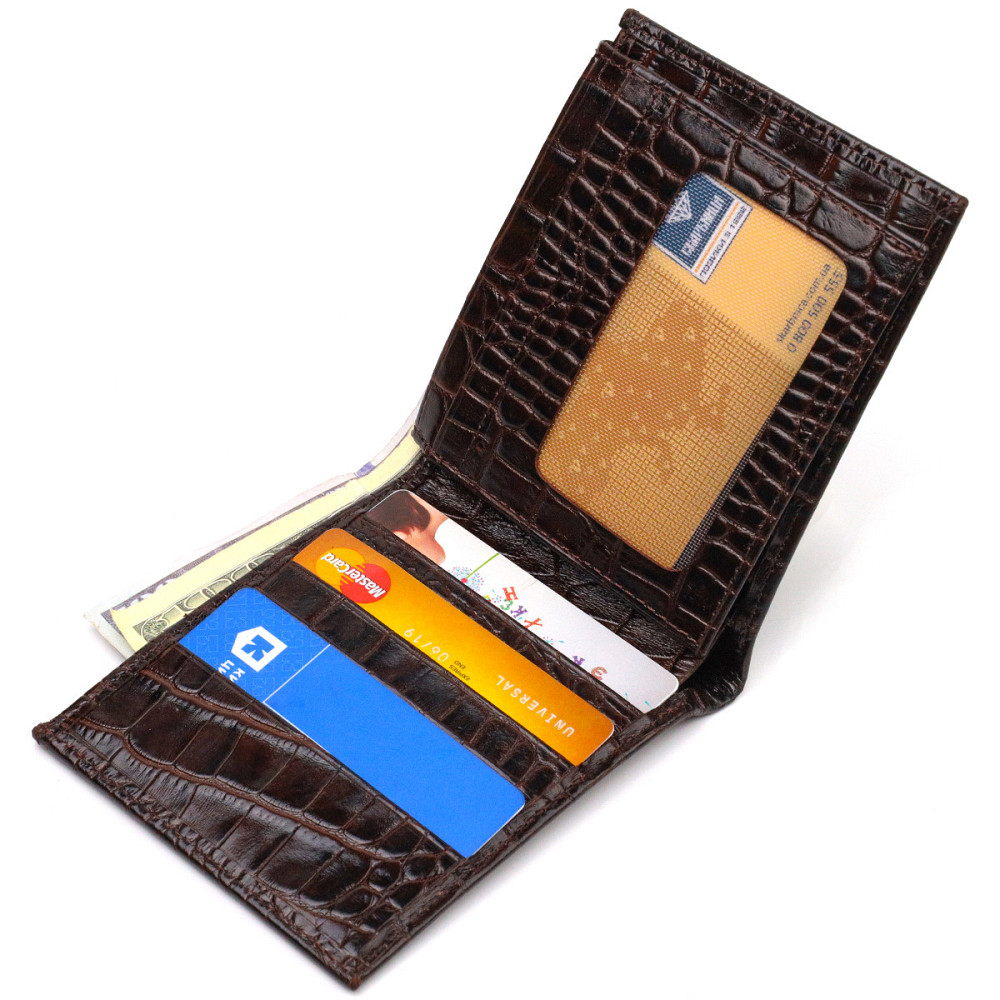 Містке чоловіче портмоне з натуральної шкіри з тисненням під крокодила CANPELLINI 21870 Коричневий Київ - фото 5