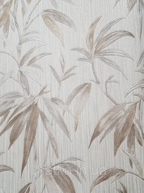 Шпалери вінілові на паперовій основі Zambaiti C88137 ABITAT бамбук листя бежевий молочний сріблястий Київ - фото 1