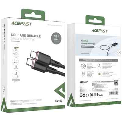 Дата кабель USB-C to USB-C 1.2m 3A 60W silicone C2-03 black Acefast (6974316280729) Винница