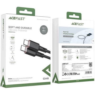 Дата кабель USB-C to USB-C 1.2m 3A 60W silicone C2-03 black Acefast (6974316280729) Вінниця - фото 3