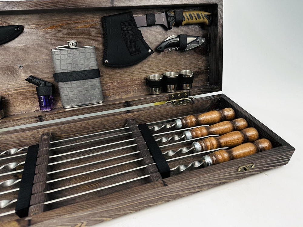 Подарунковий набір шампурів в дерев'яному кейсі для пікніка МИСЛИВЕЦЬ ручної роботи (шампура і аксесуари) HAPPY DAYS Тернопіль - фото 4