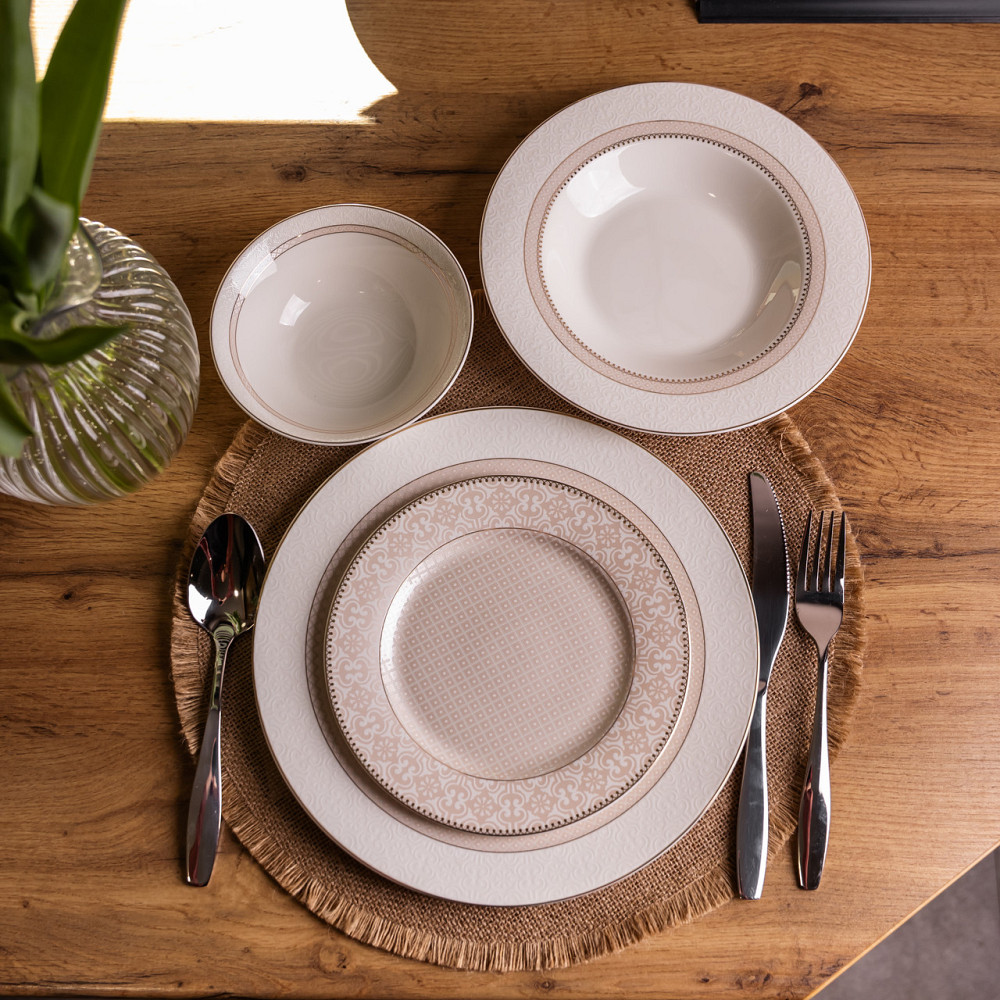 Столовий сервіз на 6 персон 24 предмети порцеляновий HP-HK-A12 Бежевий Коломия - фото 7