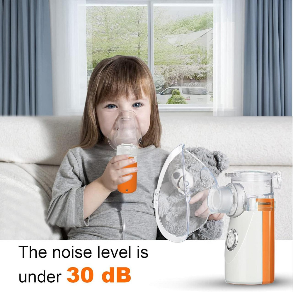 Небулайзер ультразвуковий портативний, аерозольний інгалятор для дітей та дорослих з масками та мундштуком для дому помаранчевий Київ - фото 3