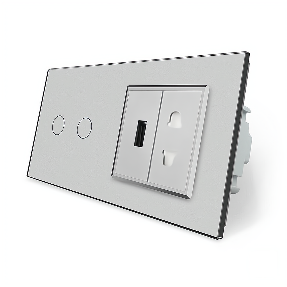 LIVOLO Сенсорний прохідний/перехресний вимикач 2 сенсора 1 розетка 1 USB Livolo сірий скло (VL- Киев - изображение 6