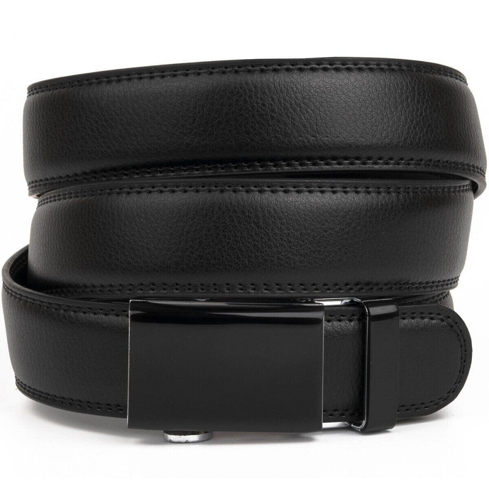 Ремень мужской c двойной строчкой тонкий Vintage 20312 Черный Киев - изображение 1