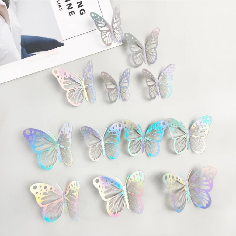 Метелики декоративні перламутрові 12 штук сріблястий Київ - фото 1