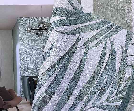 Шпалери вінілові на флізелін Rasch Linares 0.53х10 папороть листя темно сині сірі на білому 617429 Київ
