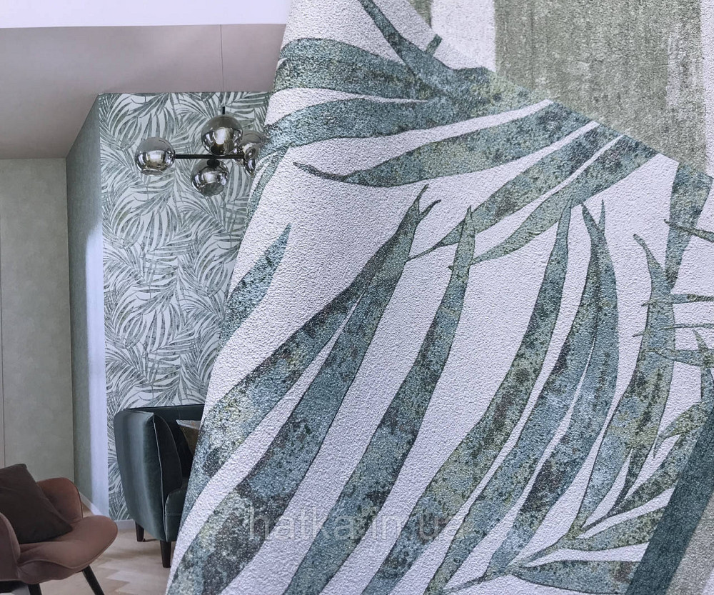 Шпалери вінілові на флізелін Rasch Linares 0.53х10 папороть листя темно сині сірі на білому 617429 Київ - фото 1