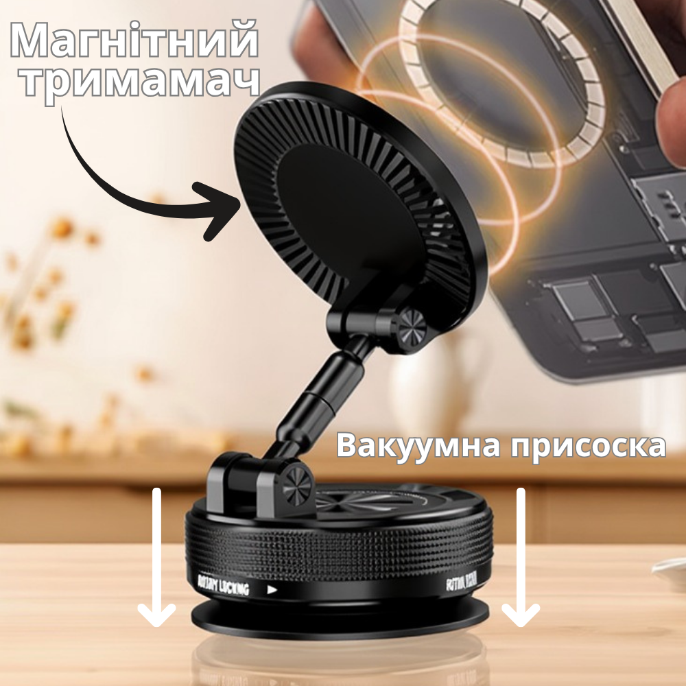 Держатель для телефона,автомобильный, магнитный на присоске с функцией оборота на 360,универсальный для машины или дома,черный Каменец-Подольский - изображение 2