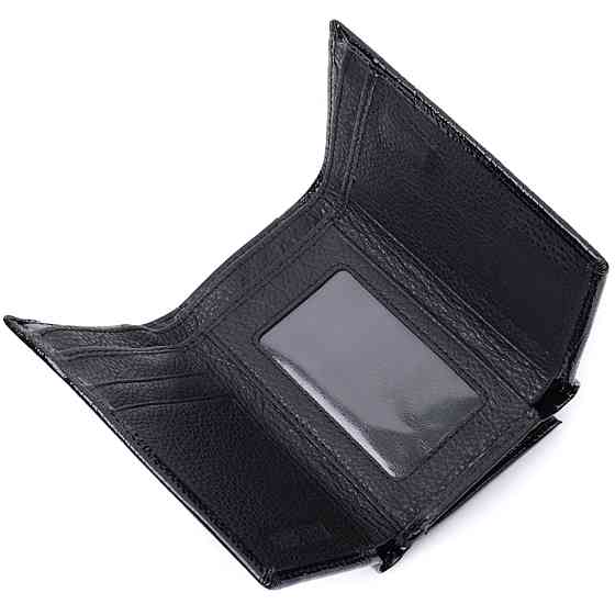 Жіночий гаманець у три складання з лакованої фактурної натуральної шкіри ST Leather 22707 Чорний Київ