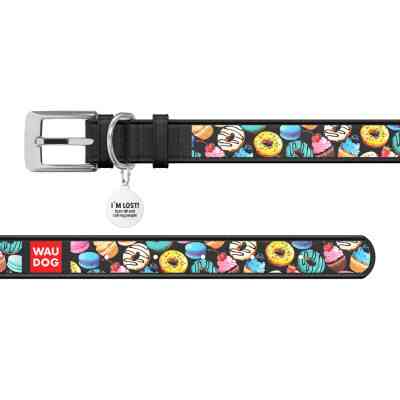 Ошейник для животных WAUDOG Design с QR паспортом "Пончики" Ш 15 мм Д 26-35 см черный (36921) Винница