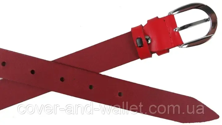 Универсальный женский ремень из натуральной кожи красного цвета 25мм Puos Киев - изображение 4