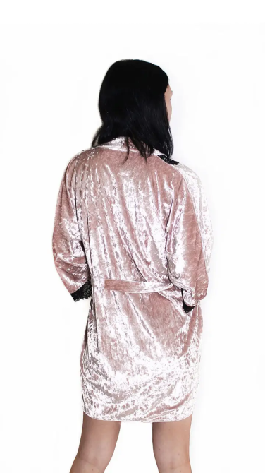 Велюровий халат із мереживом  Бежевий S Харків - фото 2