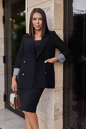 Жіночий базовий піджак на підкладці з манжетами "Lavita" | Норма і батал Чорний, 46-48 Київ