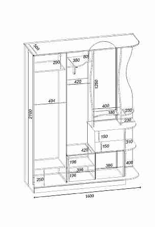 Передпокій Люкс-купе LUX, Дуб Шамоні Світлий, 1600/500/2100 Львів