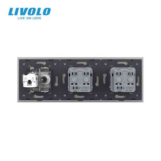 LIVOLO Розетка тримісна комбінована Силова Інтернет ТБ Livolo сірий скло (VL-C7C2EU1C1V-15) Коломия