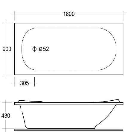 Прямокутна акрилова ванна Rak Ceramics Star (430x1800x900 мм) Біла Київ