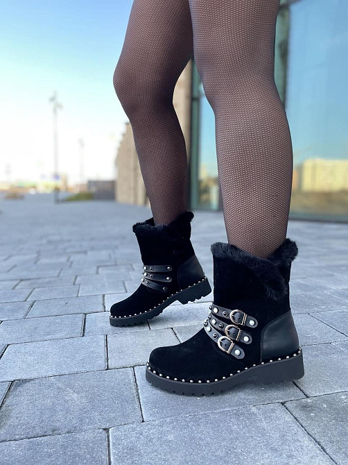 Унты женские M.KRAFT черные натуральная замша зима высота 15см обхват 28см подошва 2/3см размер Коломыя - изображение 4