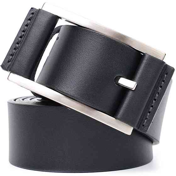 Брючний шкіряний ремінь для чоловіків з квадратною пряжкою Чорний (GRANDE PELLE) Київ