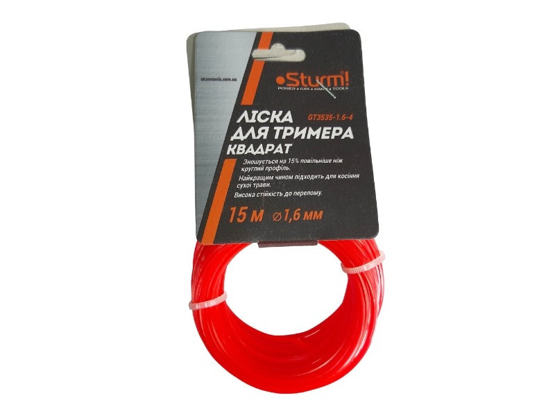Леска для триммера, квадрат (1.6 мм 15 м) Sturm GT3535-1.6-4 (читать описание) Ровно - изображение 1