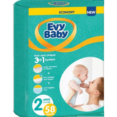 Підгузки Evy Baby Mini Розмір (3-6 кг) 58 шт (8683881000257) Вінниця - фото 1