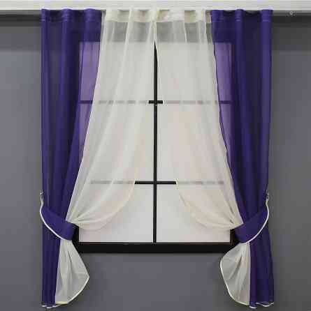 Кухонные шторы VR-Textil № 017к комбинированные с подвязками фиолетовый с молочным 265х170 см (52-0880) Киев