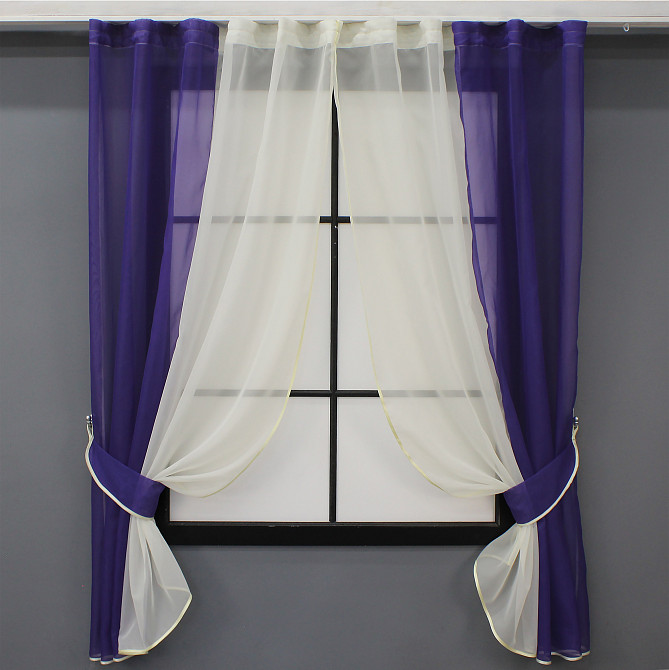 Кухонные шторы VR-Textil № 017к комбинированные с подвязками фиолетовый с молочным 265х170 см (52-0880) Киев - изображение 1
