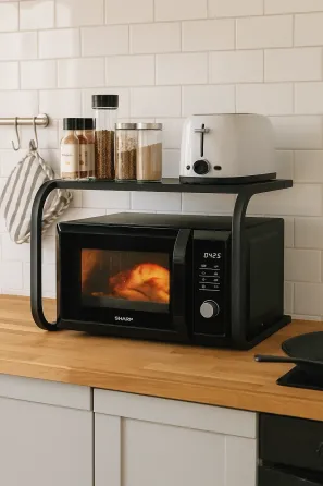 Кухонний стелаж для мікрохвильової печі 53x32x17 см, металевий каркас, ДСП полиці, універсальне призначення Одеса